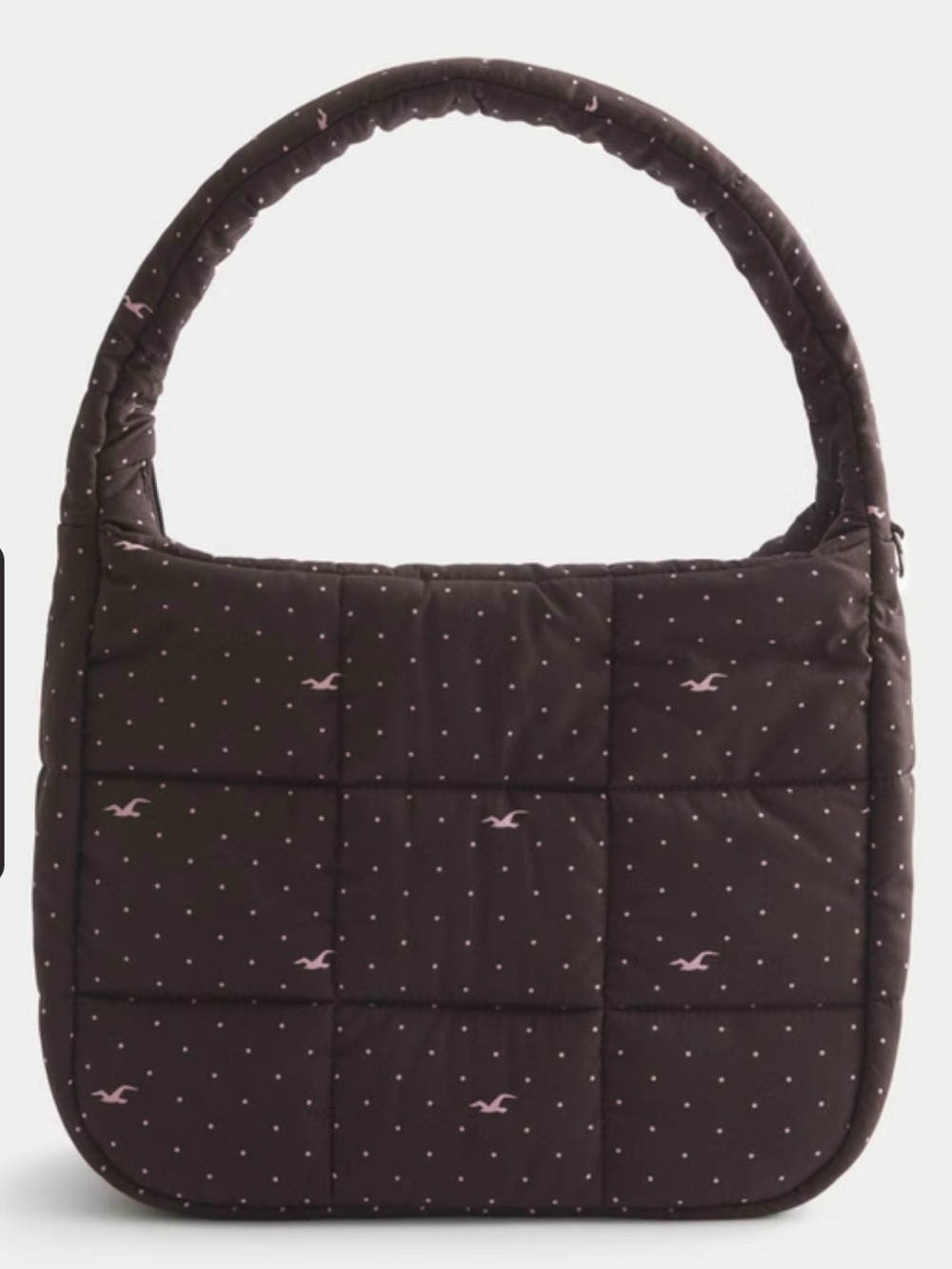 Hollister Quilted Black Shoulder Bag with Pink Logo Dots